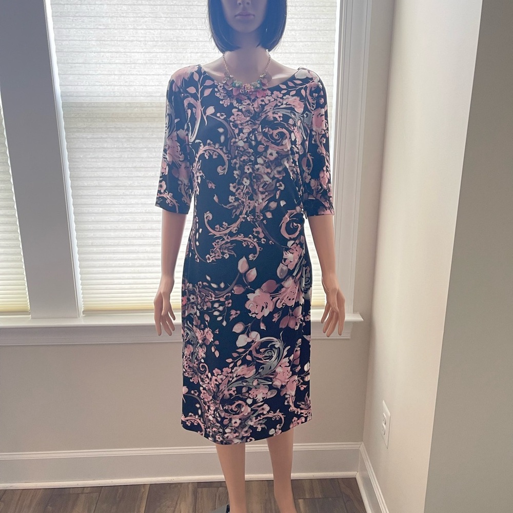Connected Apparel Sheath Dress Blue Pink Midi